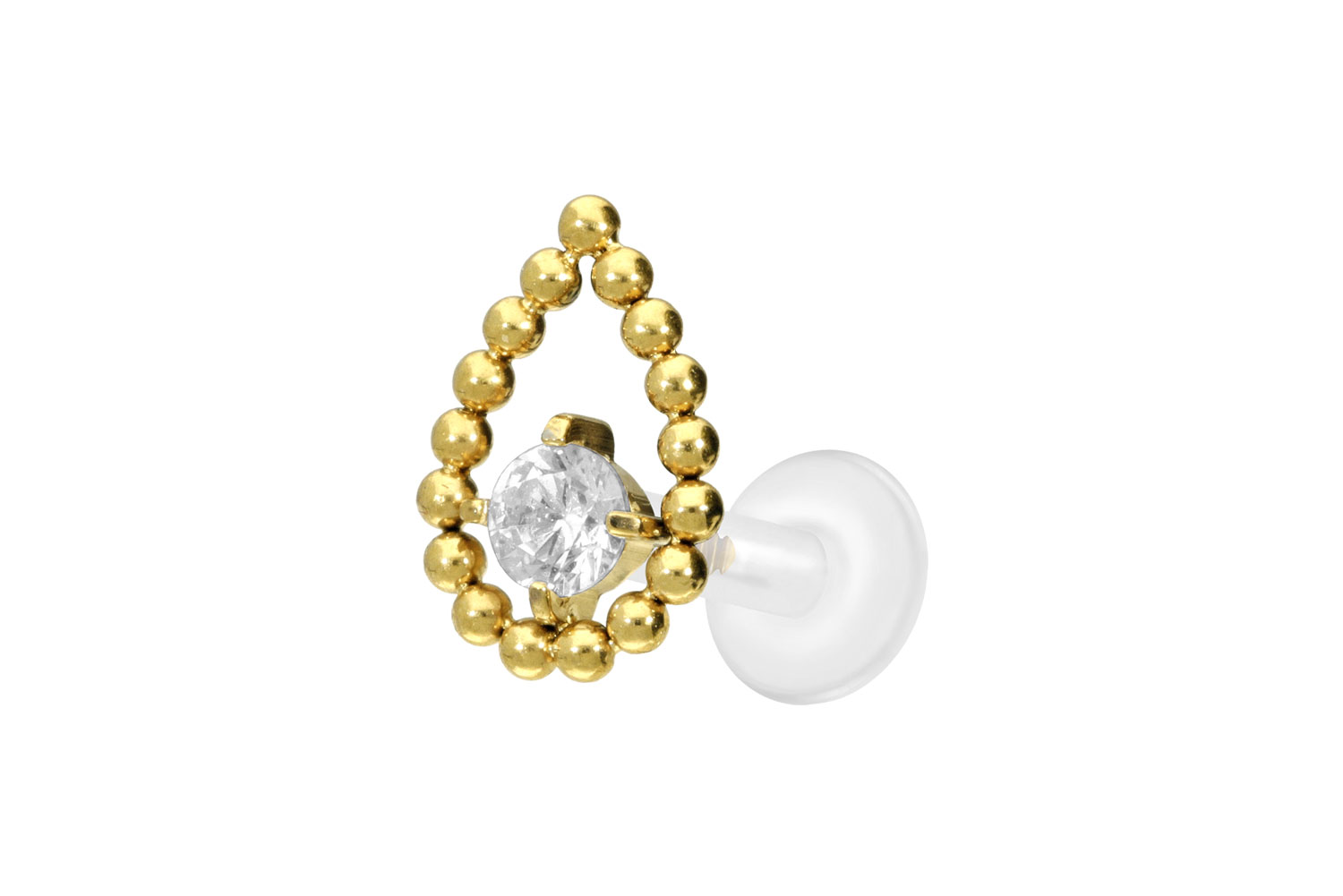 PTFE Labret Piercing mit Innengewinde + Titan-Aufsatz TROPFEN + KRISTALL